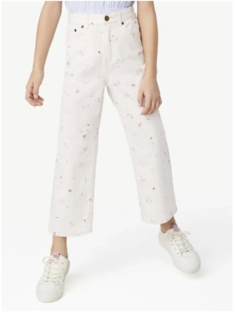 Gils Cream Orchid Floral Wide Leg Jeans, Free Assembly Size 12